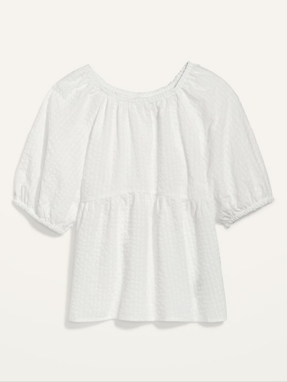 Old Navy Cotton White Puff-Sleeve Seersucker Babydoll Swing Blouse Plus Size 3x - Picture 3 of 8